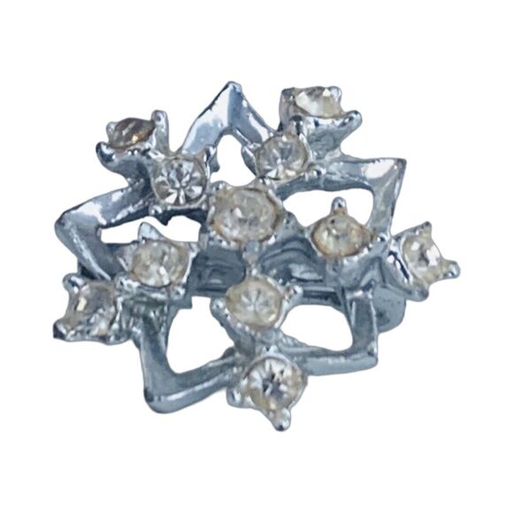 Rhinestone Snowflake Brooch Pin 1" Silver Tone Holiday Winter - Picture 6 of 9